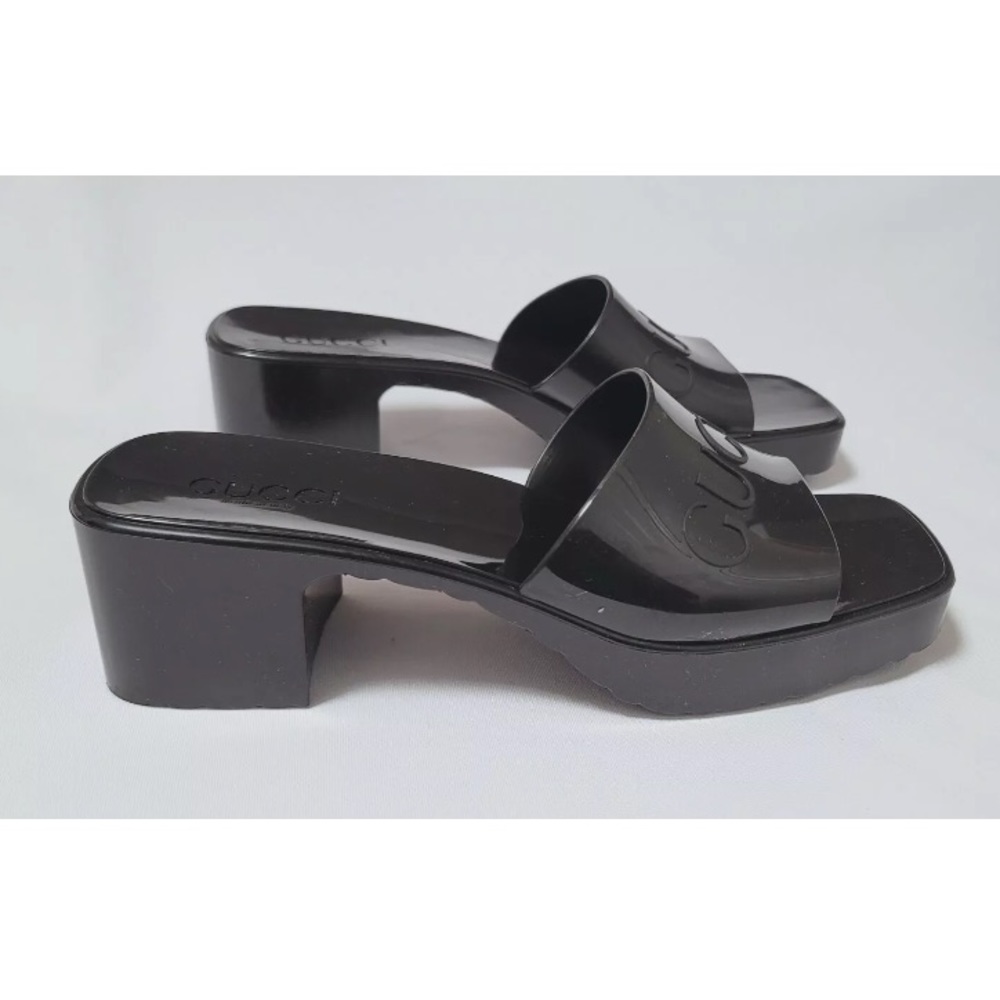 Authentic GUCCI rubber logo platform sandals slides shoes 41 / 10